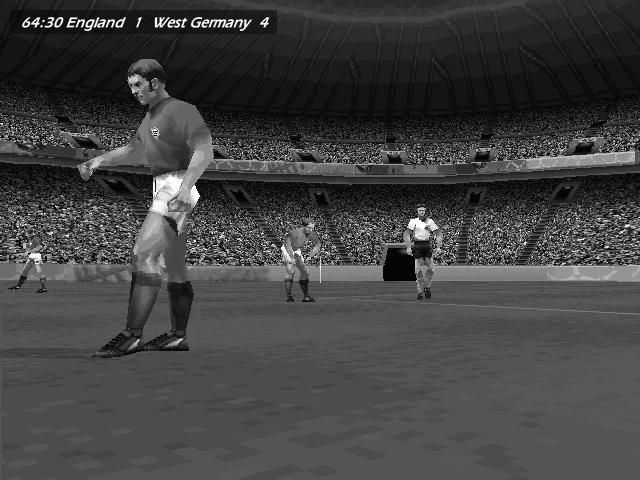 World Cup 98 screenshot: low-poly, realistic, three-quarter, no outlines, soft gradient (environment, character, cutscene)