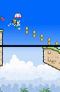Yoshi's Island DS screenshot: pixel art, hand-drawn, side-scrolling, black outlines (environment, combat)