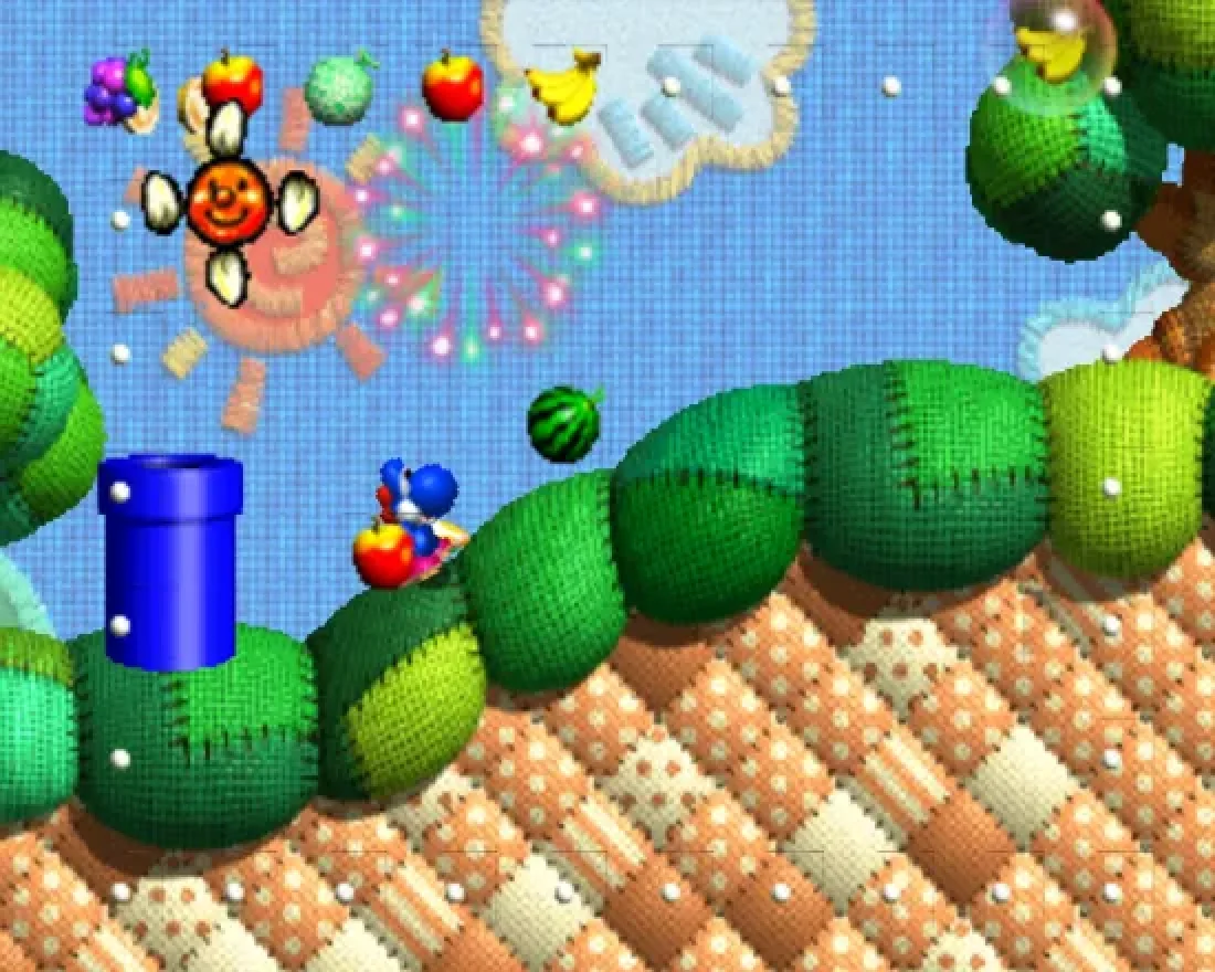 Yoshi's Story screenshot: pre-rendered, papercraft, side-scrolling, no outlines, soft gradient (environment)