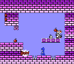 Yume Kōjō: Doki Doki Panic screenshot: pixel art, side-scrolling, black outlines, flat / unlit (environment, combat)