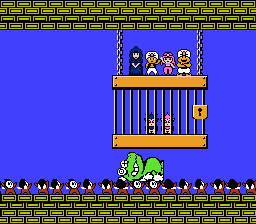 Yume Kōjō: Doki Doki Panic screenshot: pixel art, side-scrolling, black outlines, flat / unlit (cutscene, character)