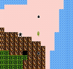 Zelda II: The Adventure of Link screenshot: pixel art, side-scrolling, top-down, flat / unlit (environment)