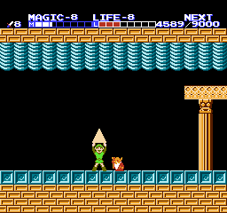 Zelda II: The Adventure of Link screenshot: pixel art, side-scrolling, top-down, flat / unlit (environment, combat)