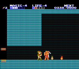 Zelda II: The Adventure of Link screenshot: pixel art, side-scrolling, top-down, flat / unlit (environment, combat)