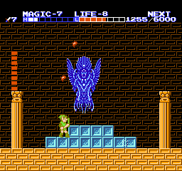 Zelda II: The Adventure of Link screenshot: pixel art, side-scrolling, top-down, flat / unlit (environment, combat)