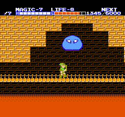 Zelda II: The Adventure of Link screenshot: pixel art, side-scrolling, top-down, flat / unlit (environment, combat)